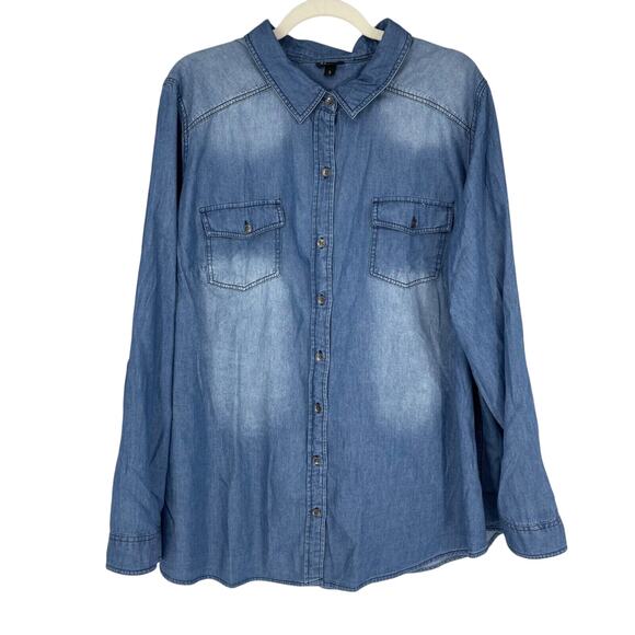 Torrid Shirt Womens 3 3X Blue Medium Wash Denim Color Chambray Cotton Western - Picture 1 of 6